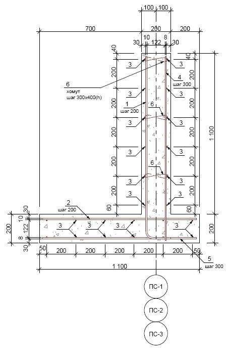 Схема армирования подпорной стены