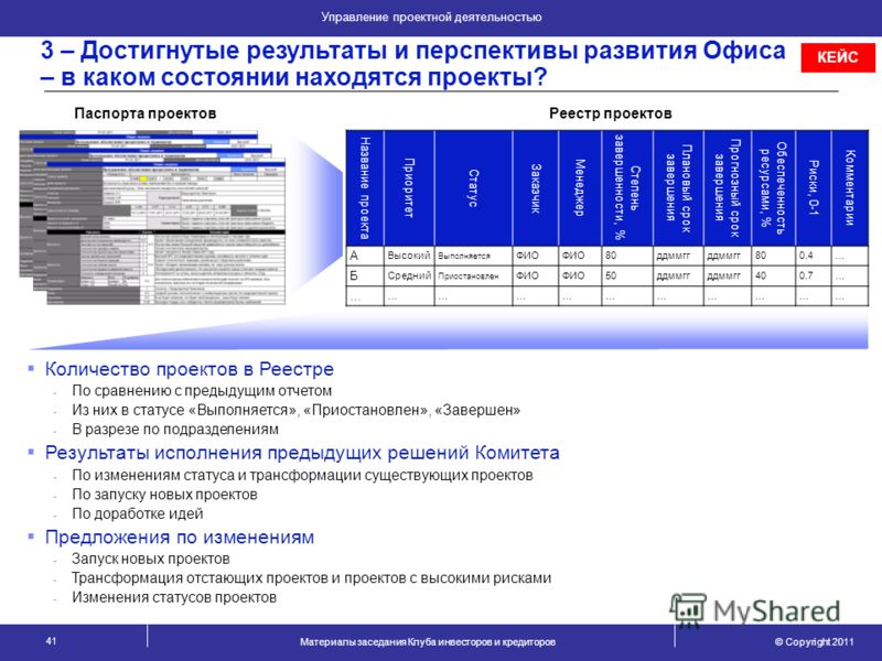 Реестр проектов пример