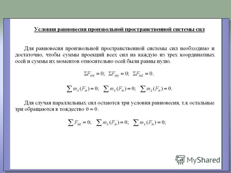 Условия равновесия системы сил. Условия равновесия пространственной системы сил. Условия равновесия пространственной системы сходящихся сил. Равновесие пространственной системы сил техническая механика. Условия равновесия произвольной пространственной системы сил.