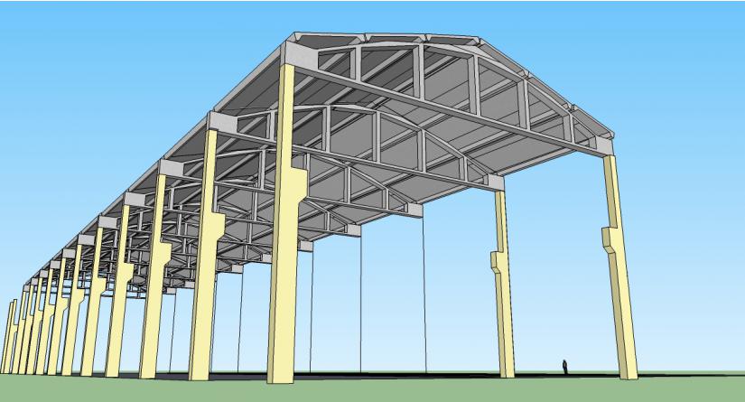 Создание конструкции. КМД ангар 12*30*6 быстромонтируемый с кран балкой. Жб каркас промышленное здание шаг колонн 12м. Одноэтажное однопролетное промышленное здание. Каркас промышленного здания двухпролетное.