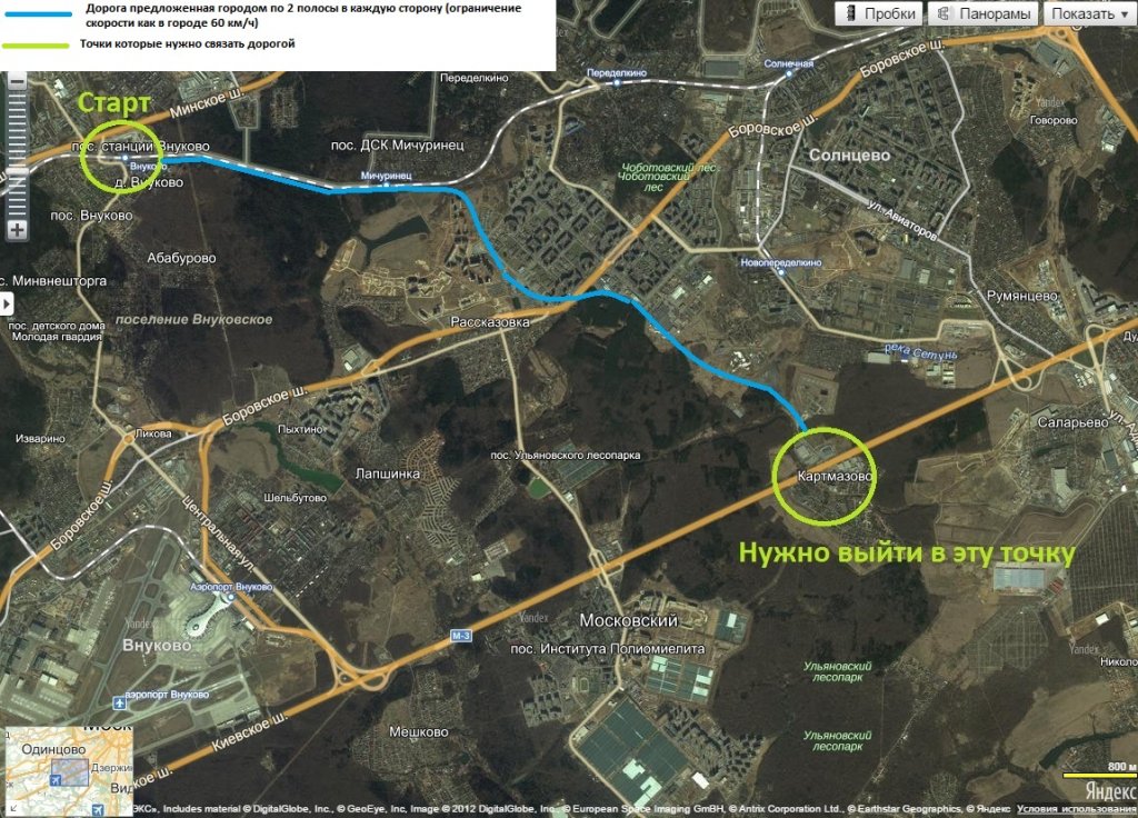 План дороги солнцево бутово видное на карте