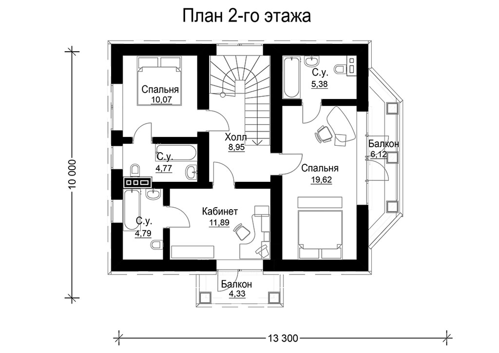 Проект двухэтажного дома 8х8 с отличной планировкой из пеноблоков