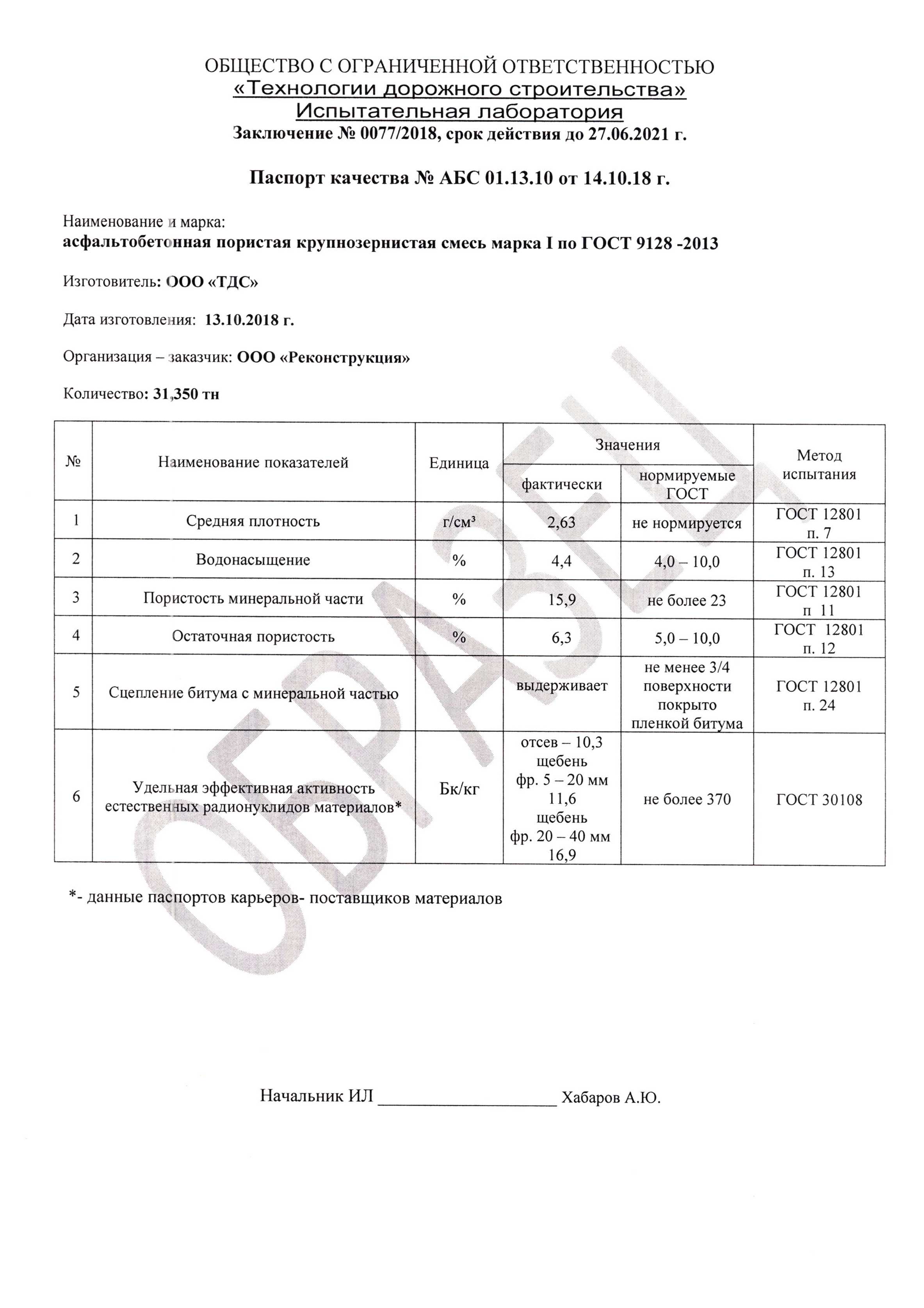 Паспорт на асфальтобетонную смесь образец по гост 9128 2013