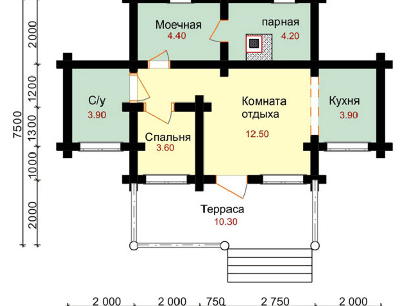 Проекты бань с комнатой отдыха и террасой из газобетона