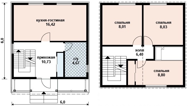 Проект дома 6 на 6 двухэтажный из пеноблоков бесплатно чертежи и фото