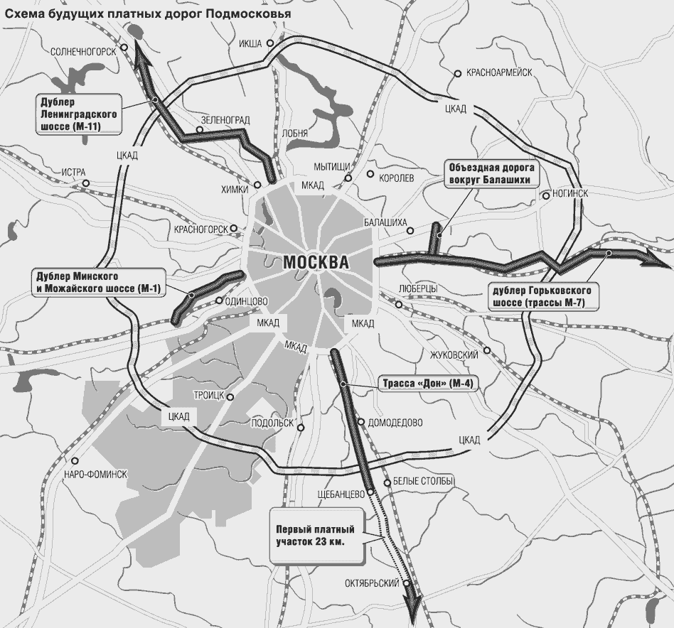 Карта планируемых дорог подмосковья