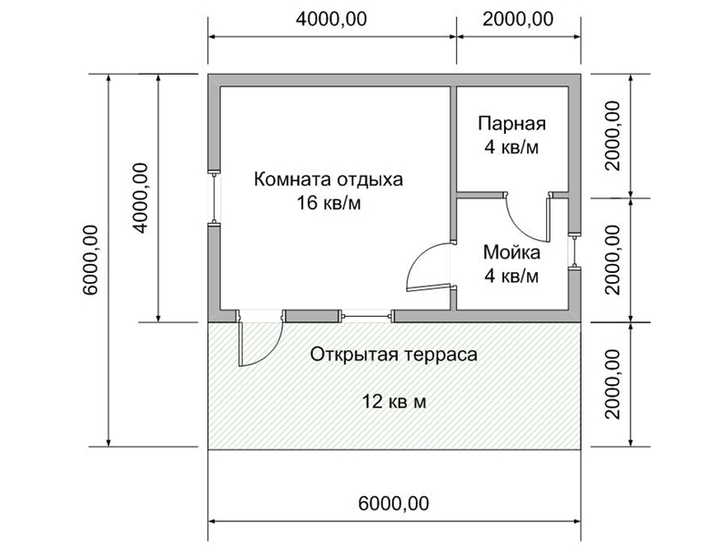 Проект бани из керамзитобетонных блоков с террасой