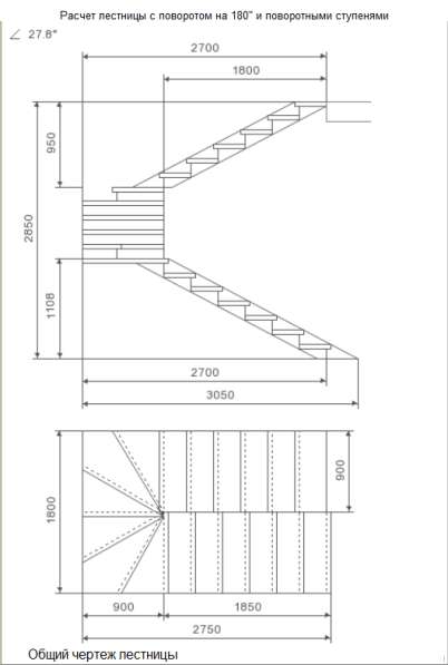 Расчет лестницы с забежными ступенями на 90 градусов на косоурах онлайн калькулятор с чертежами