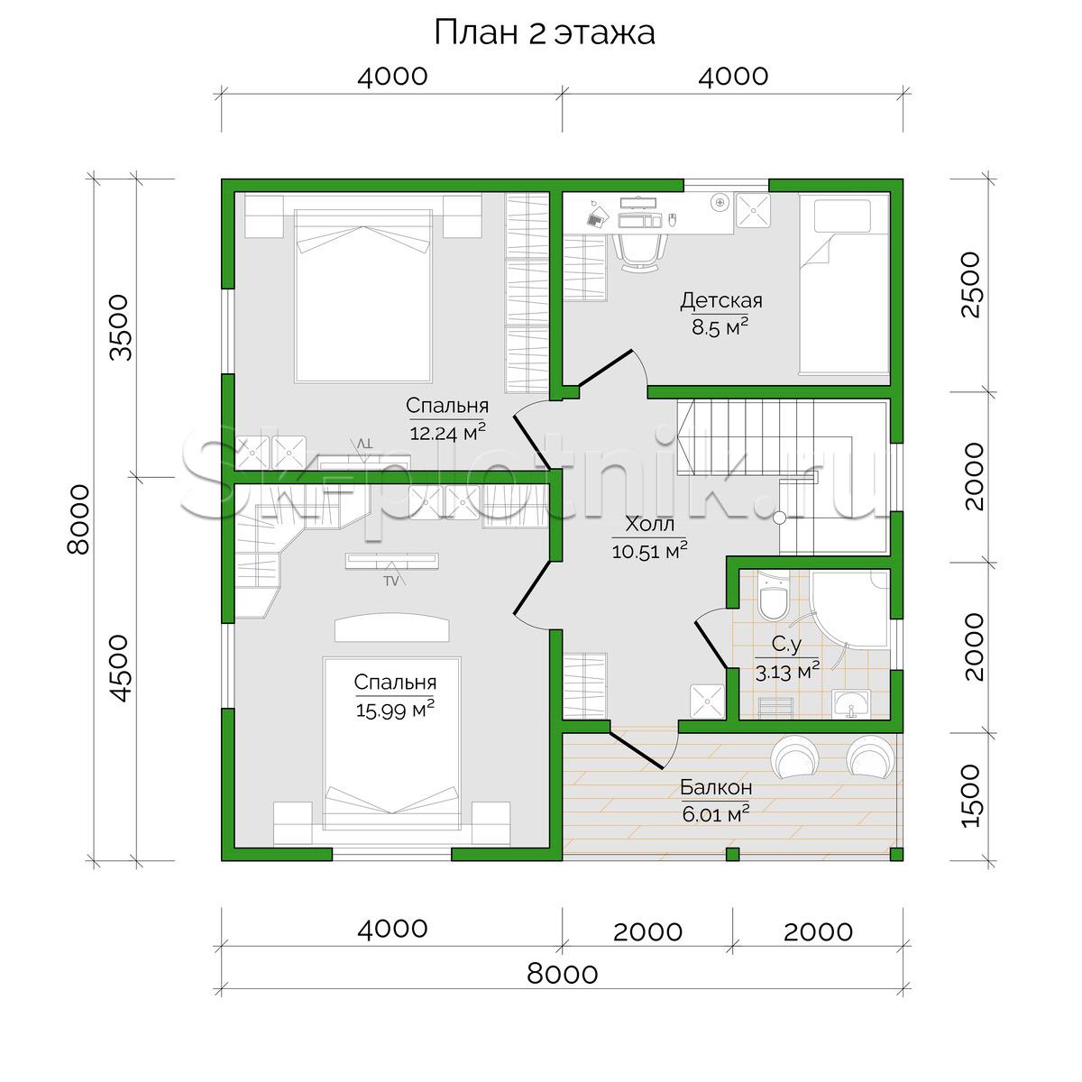 План дома 8 на 8 двухэтажный с котельной