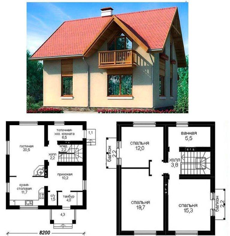 Проект дома из газобетона 8х8 двухэтажный бесплатно чертежи и фото