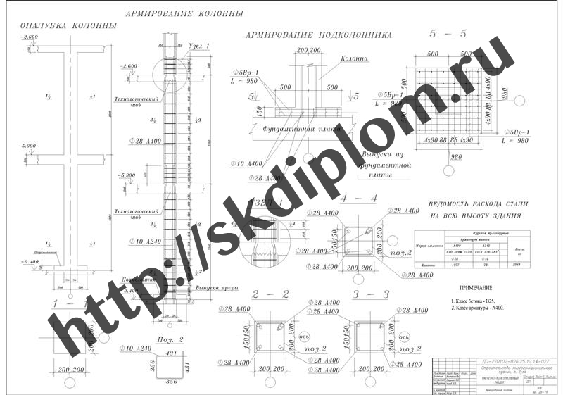 Армирование колонны 300х300 чертеж