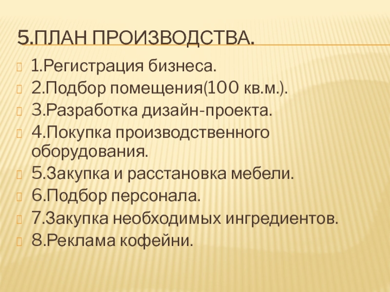 План для производства