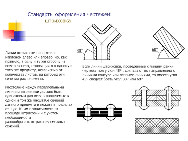 На чертежах линии штриховки на разрезах и сечениях показываются линией