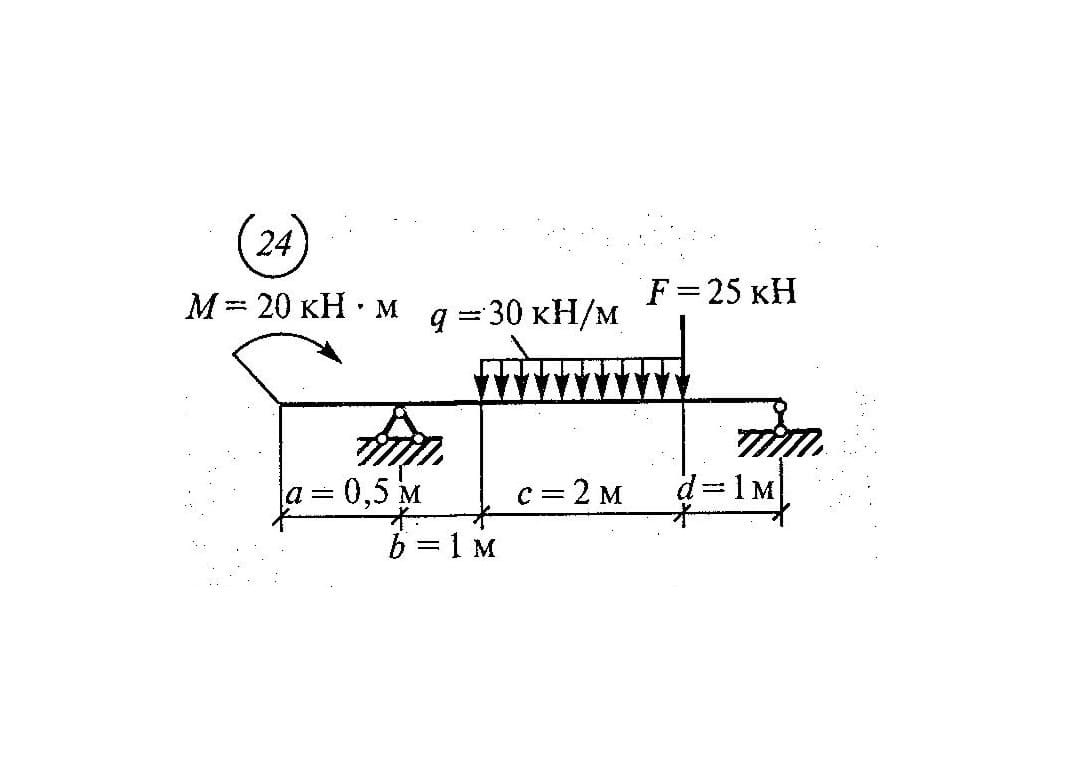 Определить опорные реакции балки нагруженной как показано на схеме