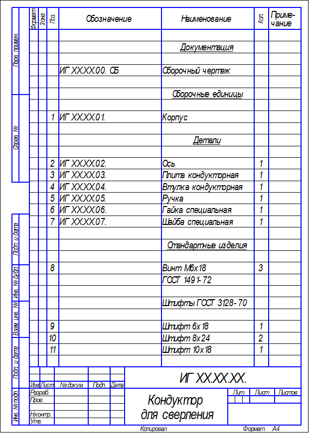 Обозначение чертежей в спецификации