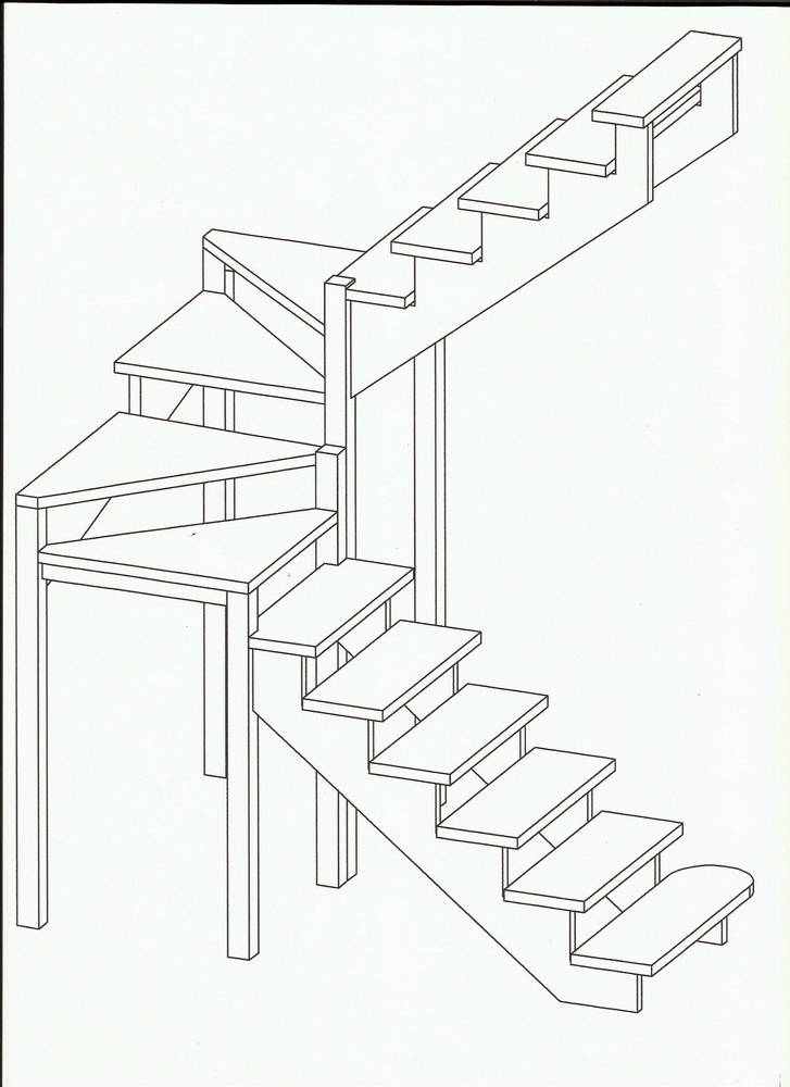 Лестница на второй этаж своими руками из дерева с поворотом на 180 чертежи