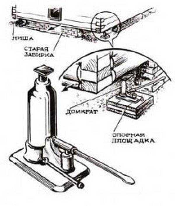 Поднять угол дома домкратом