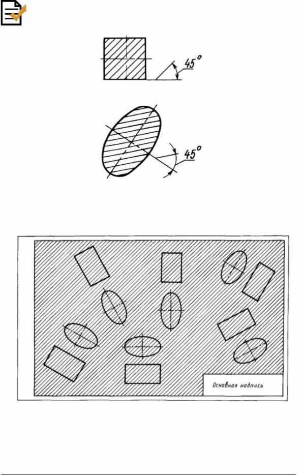 Под сколько градусов делается штриховка на чертеже