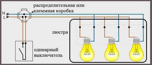 Как подключить люстру к двойному выключателю с тремя проводами 3 лампами схема